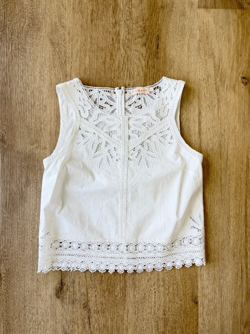 TORY BURCH 'Lydia' lace inset cotton top White Size 2 XS